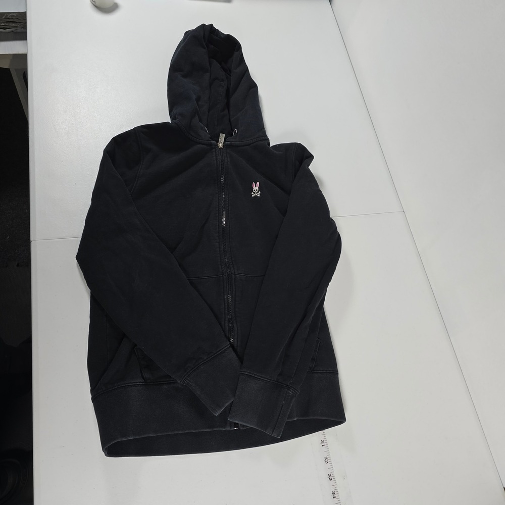 Psycho Bunny Mens XXS Black Full Zip Cotton Hoodie Embroidered Logo Streetwear